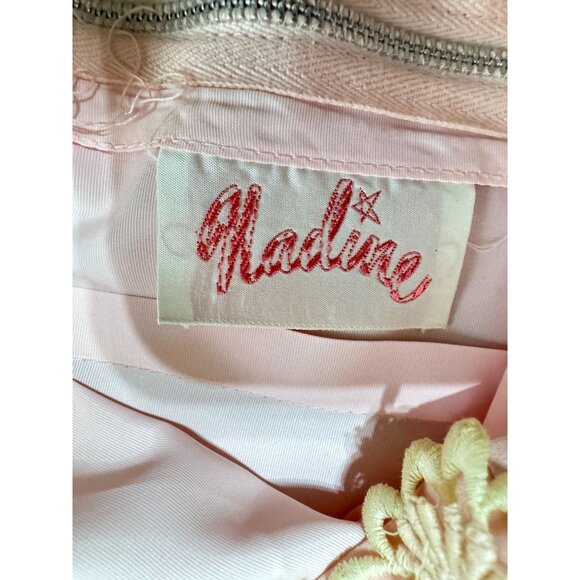 Vintage 1950s Pink Chiffon Taffeta Maxi Dress Sz S Embroidered Daisies Womens - Picture 3 of 4